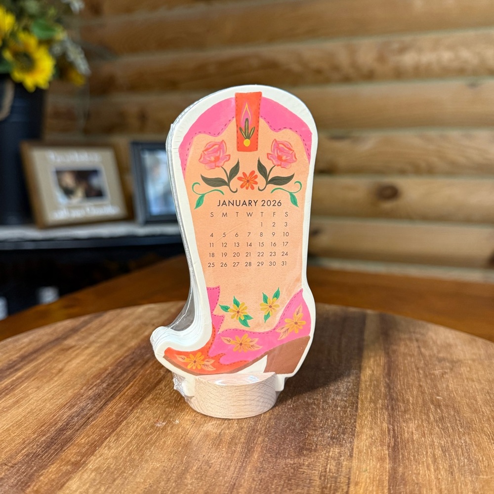 PINK COWGIRL BOOT 2026 Monthly Desk Calendar